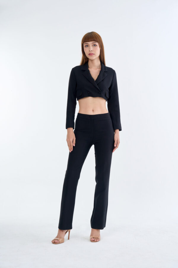 Black Tailored Crop Suit with Long Pants