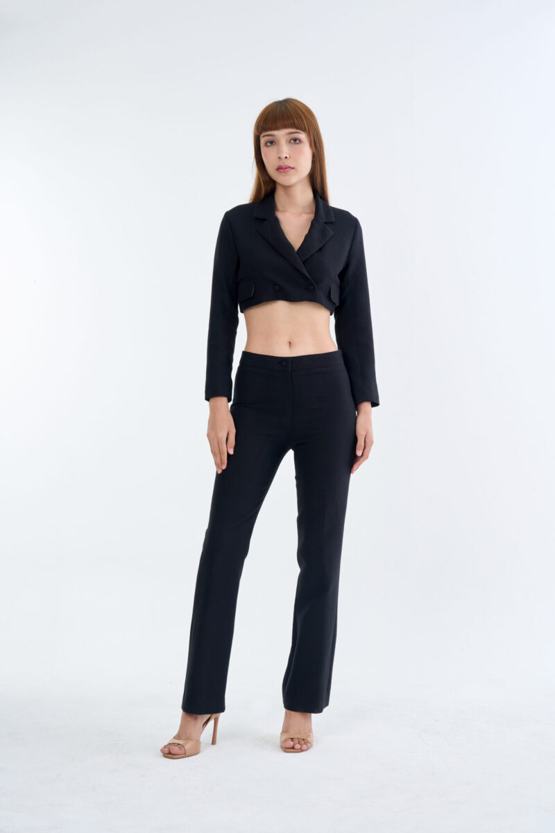 Black Tailored Crop Suit with Long Pants