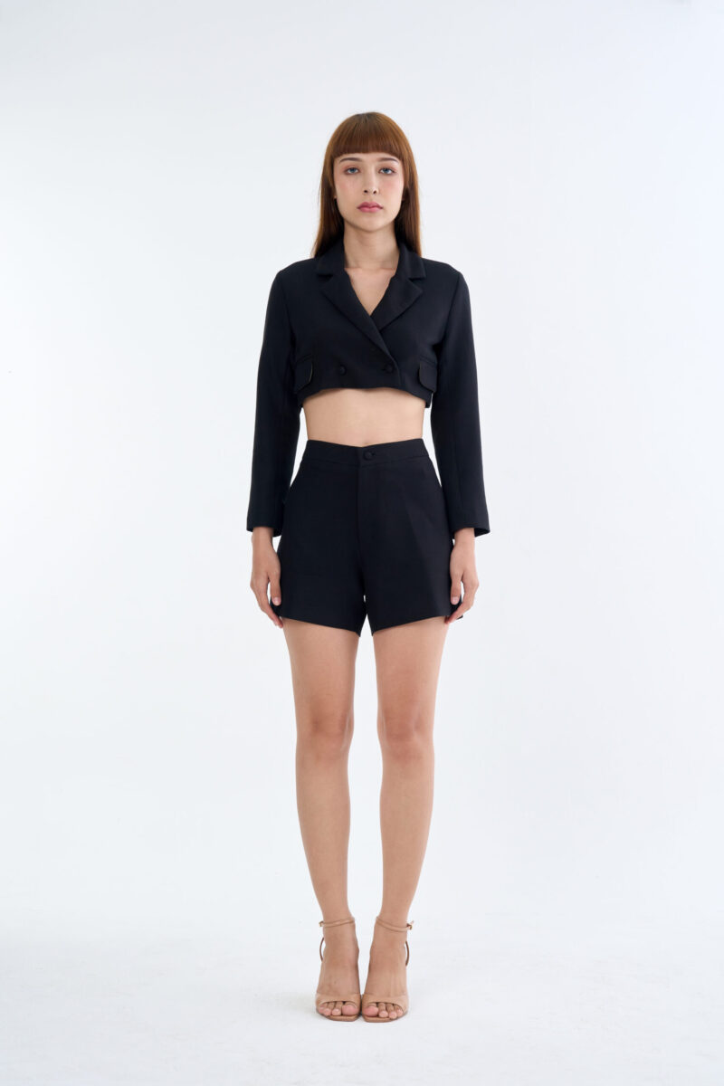 Black Tailored Crop Suit with Short Pants