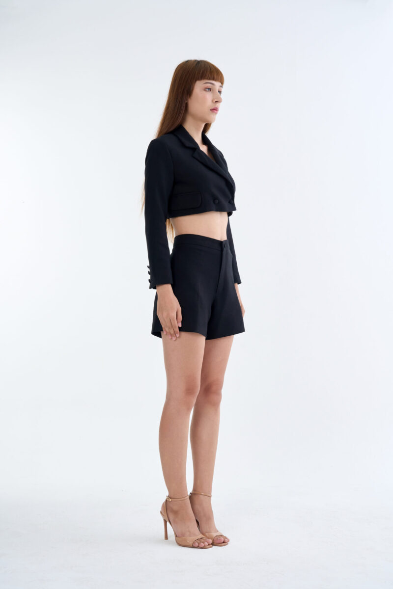Black Tailored Crop Suit with Short Pants