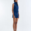 Navy Blue Wing Collar Sleeveless Tops with Short Pants