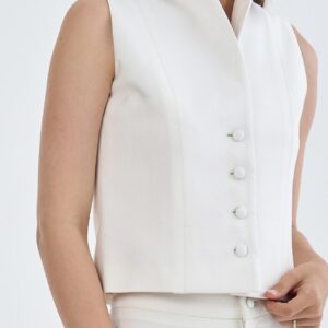 White Wing Collar Sleeveless Tops