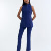 Royal Blue Long Wing Collar Sleeveless Tops with Long Pants