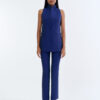 Royal Blue Long Wing Collar Sleeveless Tops with Long Pants