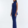 Royal Blue Long Wing Collar Sleeveless Tops with Long Pants