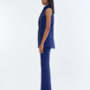 Royal Blue Long Wing Collar Sleeveless Tops with Long Pants