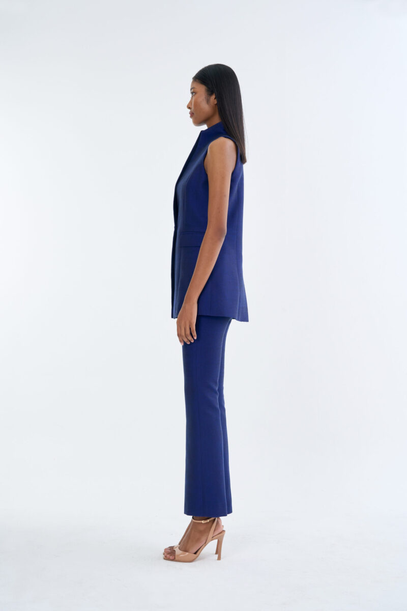 Royal Blue Long Wing Collar Sleeveless Tops with Long Pants