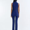 Royal Blue Long Wing Collar Sleeveless Tops with Long Pants