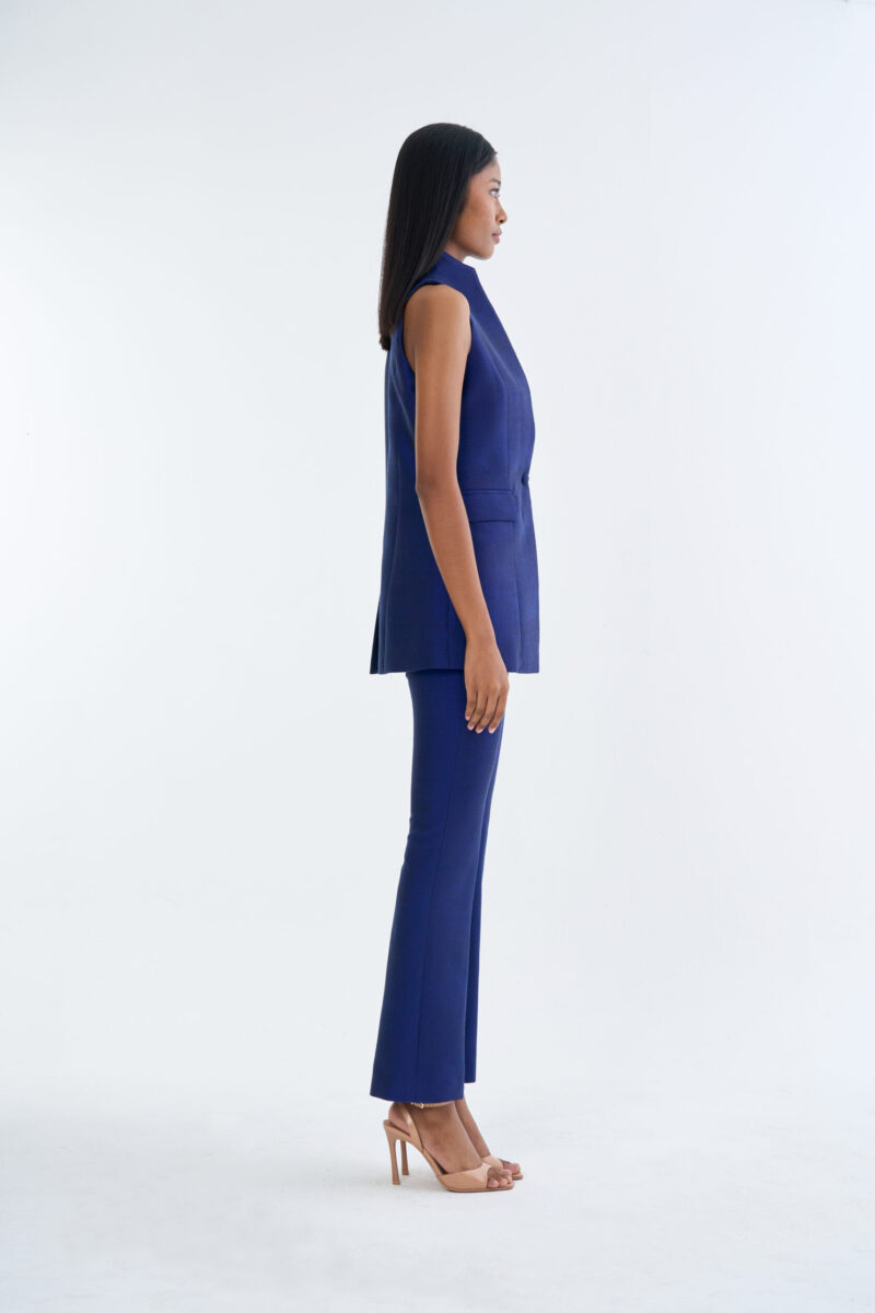 Royal Blue Long Wing Collar Sleeveless Tops with Long Pants