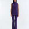Royal Purple Long Wing Collar Sleeveless Tops with Long Pants