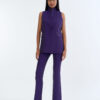 Royal Purple Long Wing Collar Sleeveless Tops with Long Pants