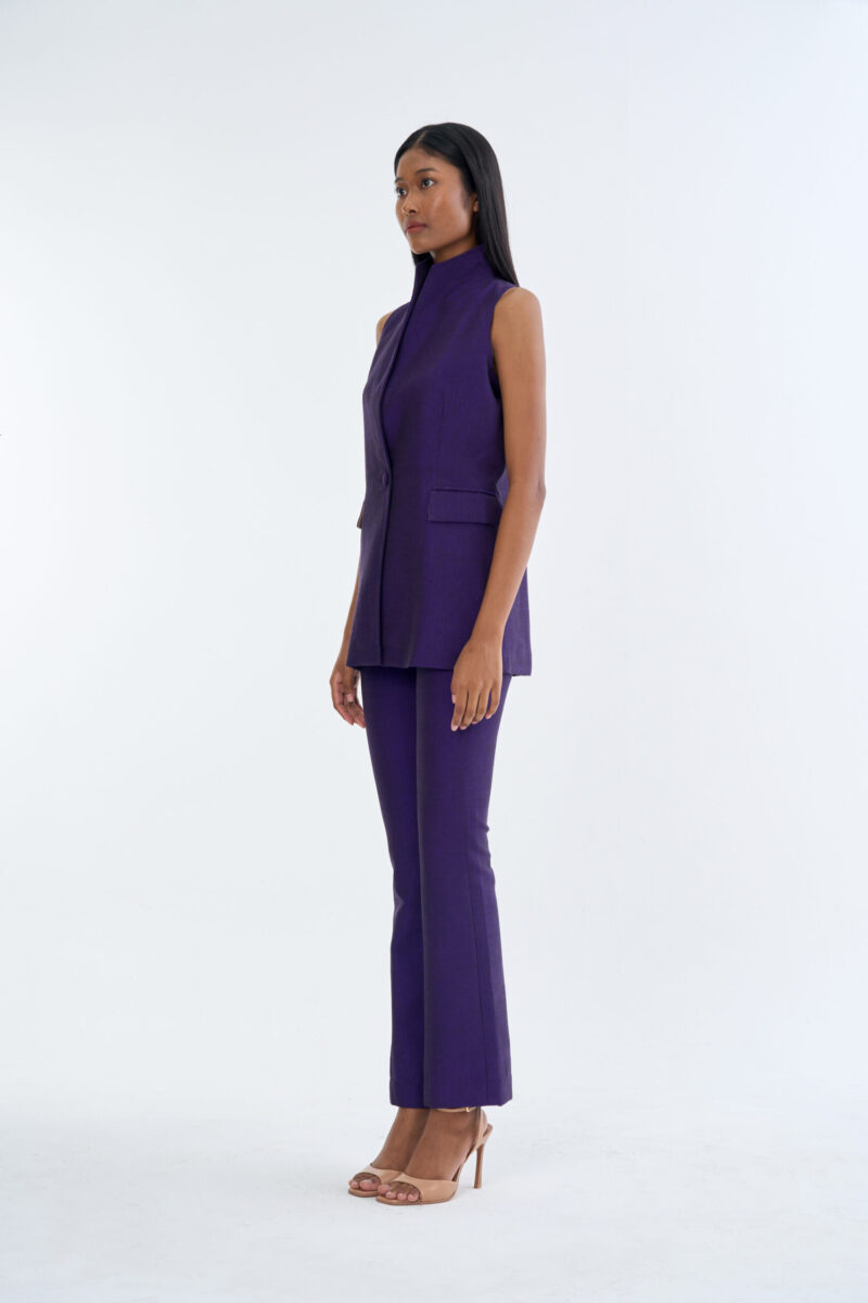 Royal Purple Long Wing Collar Sleeveless Tops with Long Pants