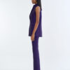 Royal Purple Long Wing Collar Sleeveless Tops with Long Pants