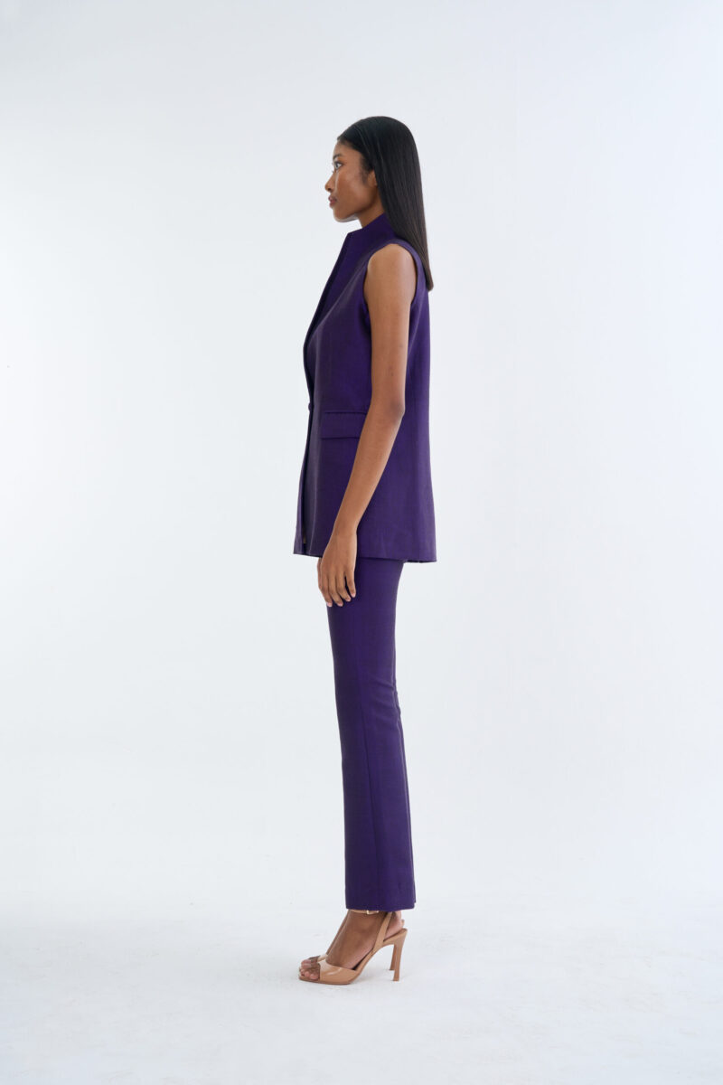 Royal Purple Long Wing Collar Sleeveless Tops with Long Pants