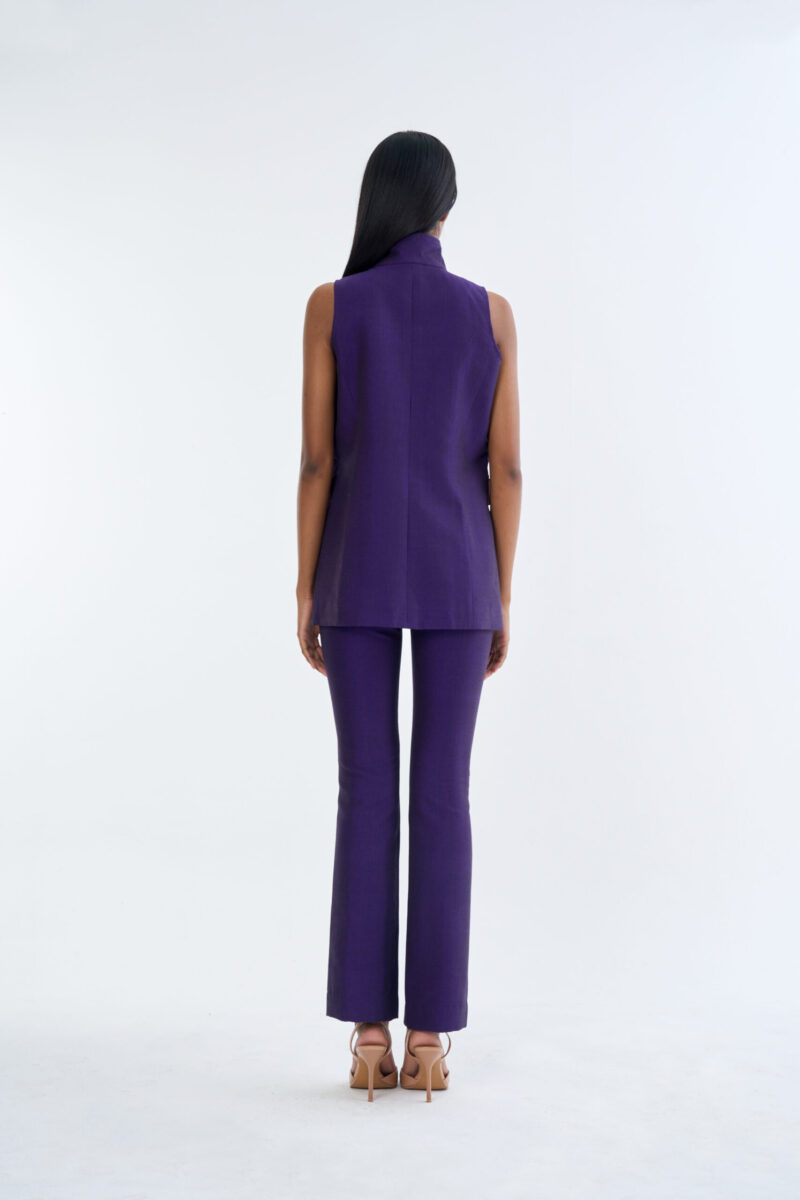 Royal Purple Long Wing Collar Sleeveless Tops with Long Pants