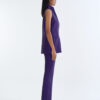 Royal Purple Long Wing Collar Sleeveless Tops with Long Pants