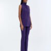 Royal Purple Long Wing Collar Sleeveless Tops with Long Pants