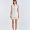White Long Wing Collar Sleeveless Tops with Short Pants