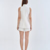 White Long Wing Collar Sleeveless Tops with Short Pants