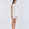 White Long Wing Collar Sleeveless Tops with Short Pants
