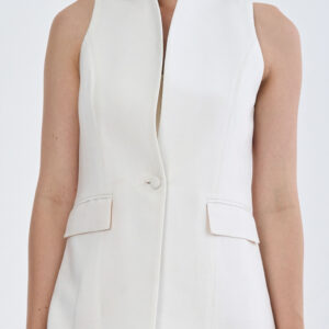 White Long Wing Collar Sleeveless Tops