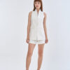 White Long Wing Collar Sleeveless Tops with Short Pants