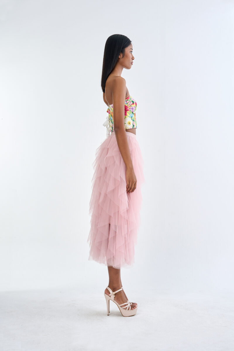 Secret Garden Floral Corset Top with Pink Romance Layered Tulle Skirt
