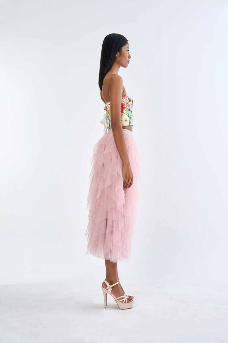 Secret Garden Floral Corset Top with Pink Romance Layered Tulle Skirt