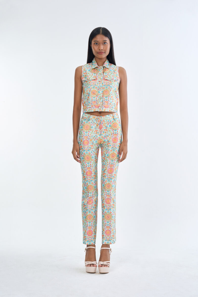 Indian Floral Medallion Jacket Sleeveless with Long Pants