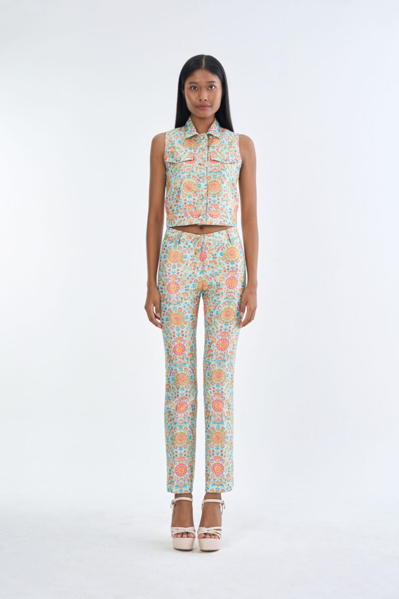Indian Floral Medallion Jacket Sleeveless with Long Pants