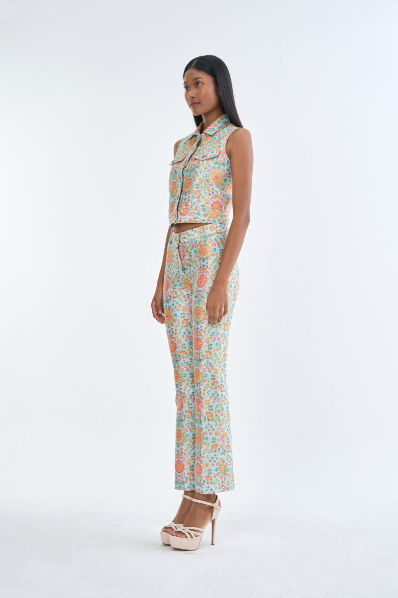 Indian Floral Medallion Jacket Sleeveless with Long Pants