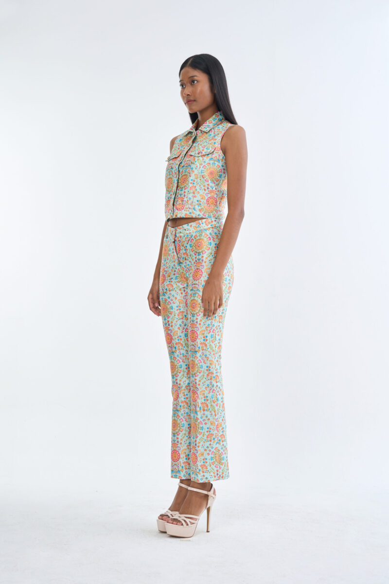 Indian Floral Medallion Jacket Sleeveless with Long Pants