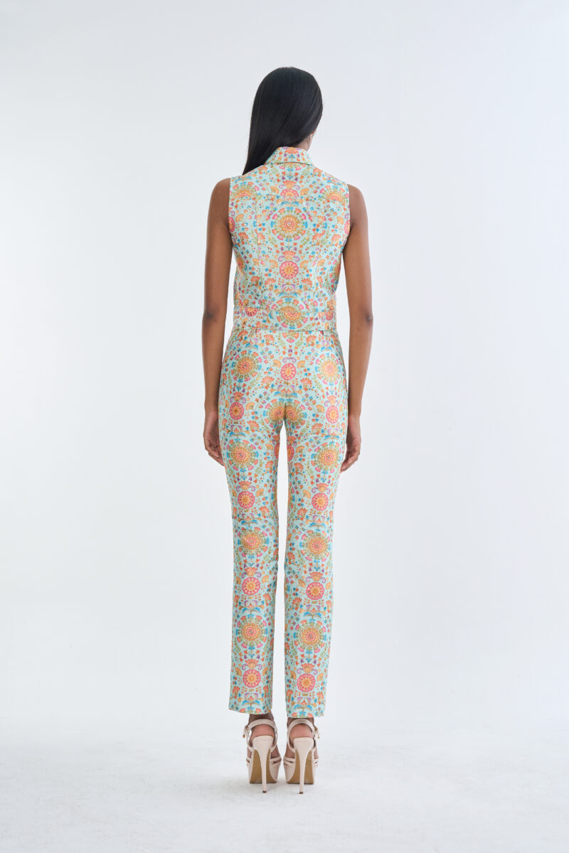 Indian Floral Medallion Jacket Sleeveless with Long Pants