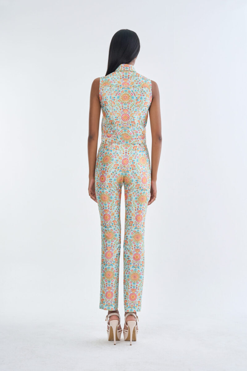 Indian Floral Medallion Jacket Sleeveless with Long Pants
