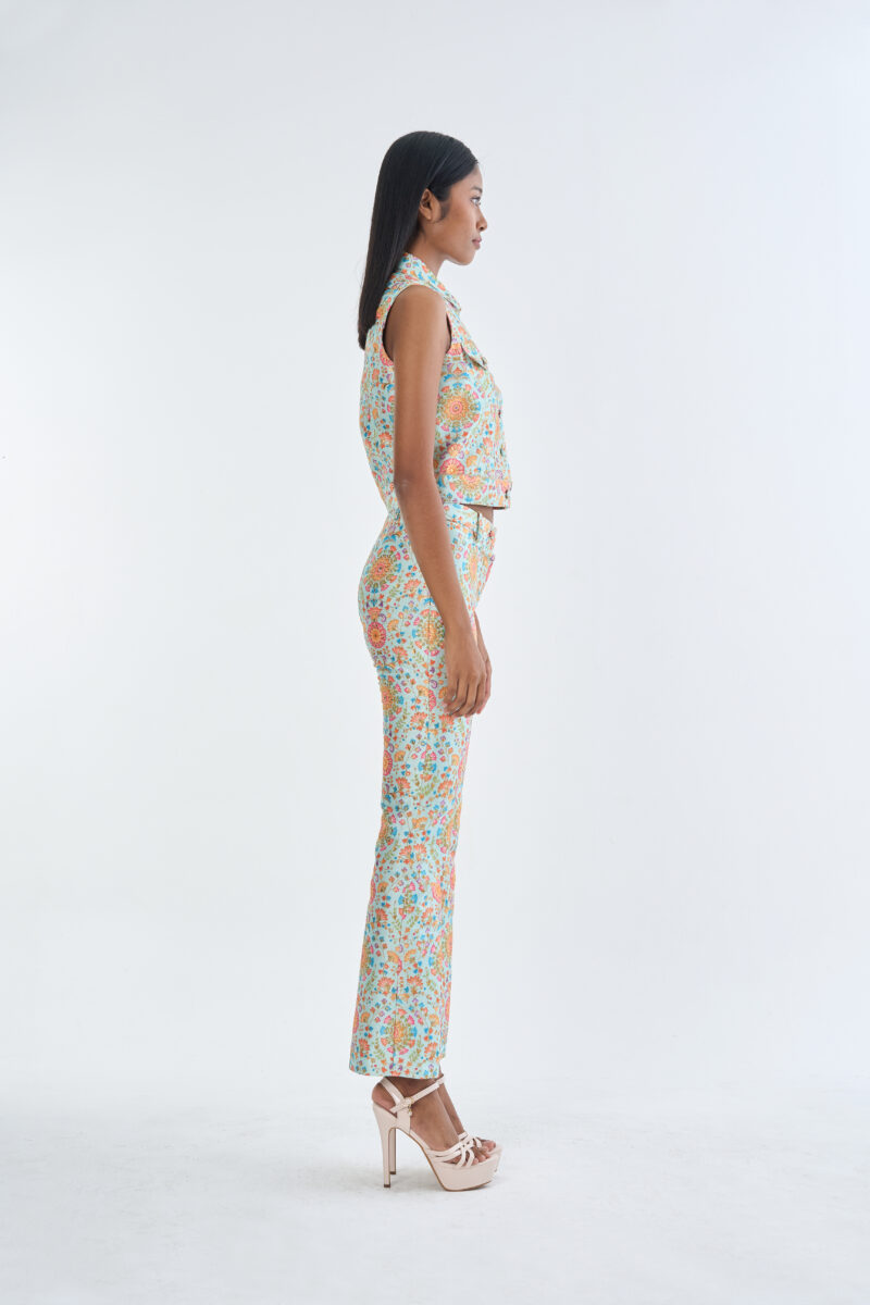 Indian Floral Medallion Jacket Sleeveless with Long Pants