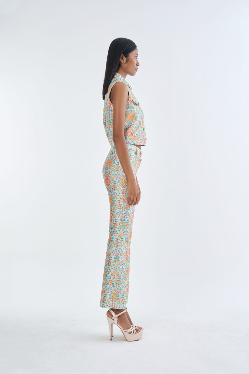 Indian Floral Medallion Jacket Sleeveless with Long Pants