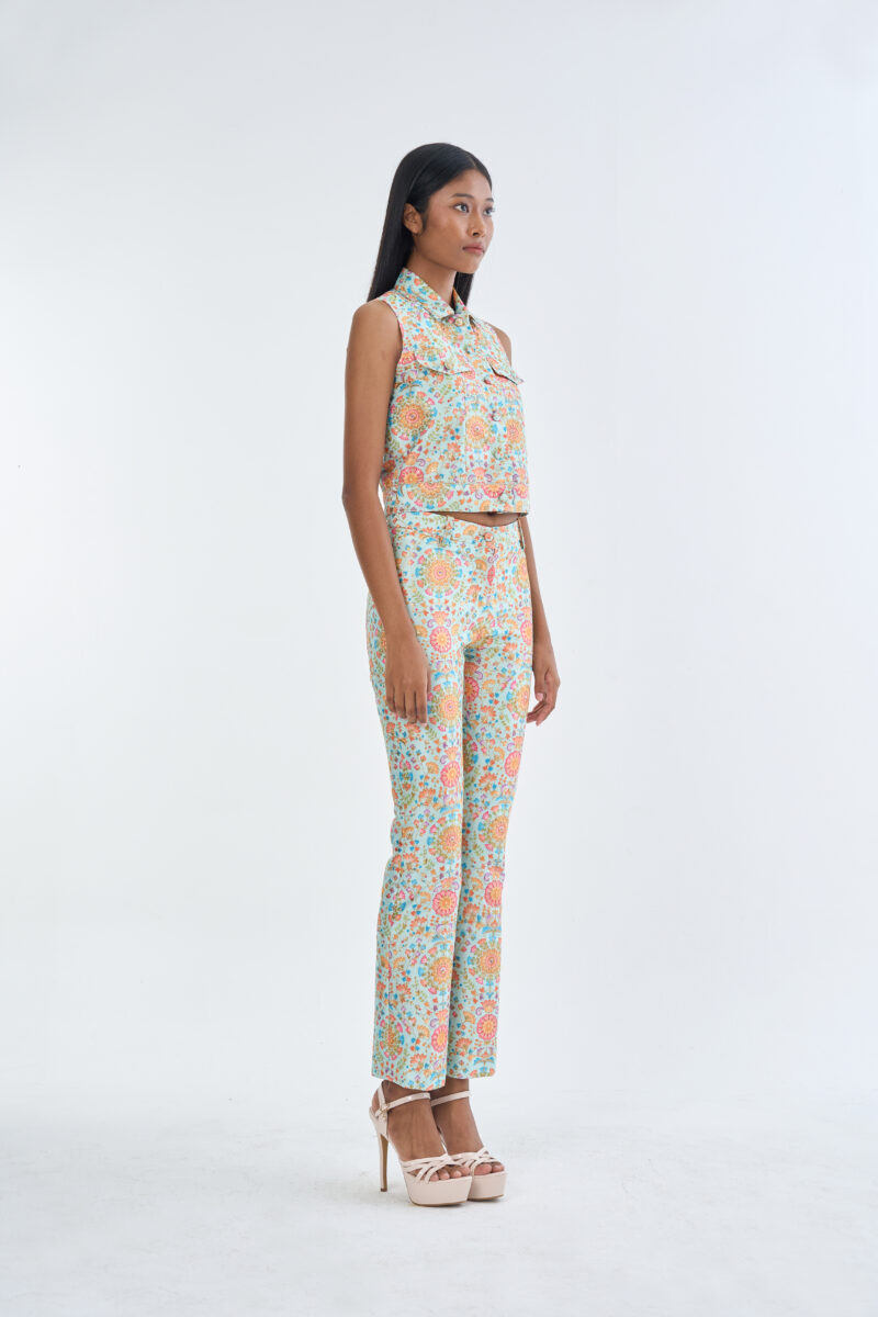 Indian Floral Medallion Jacket Sleeveless with Long Pants