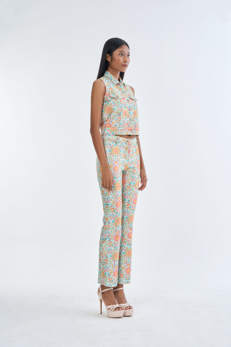Indian Floral Medallion Jacket Sleeveless with Long Pants
