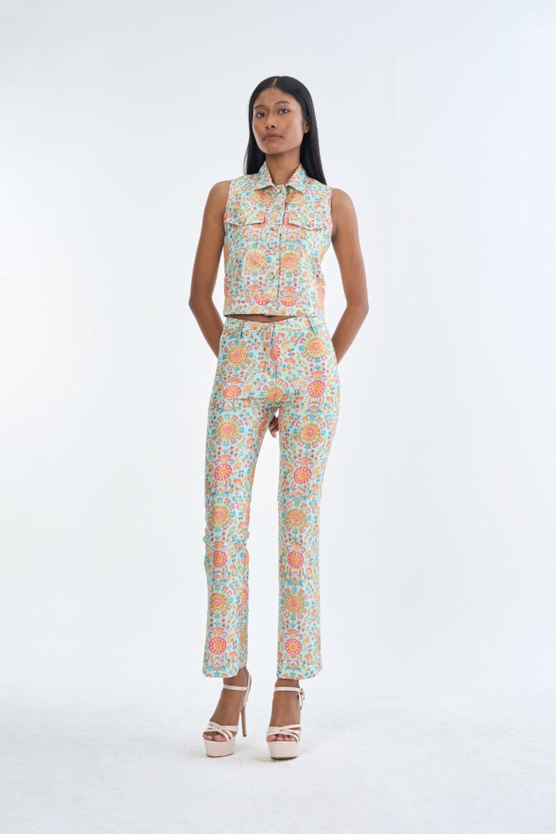 Indian Floral Medallion Jacket Sleeveless with Long Pants