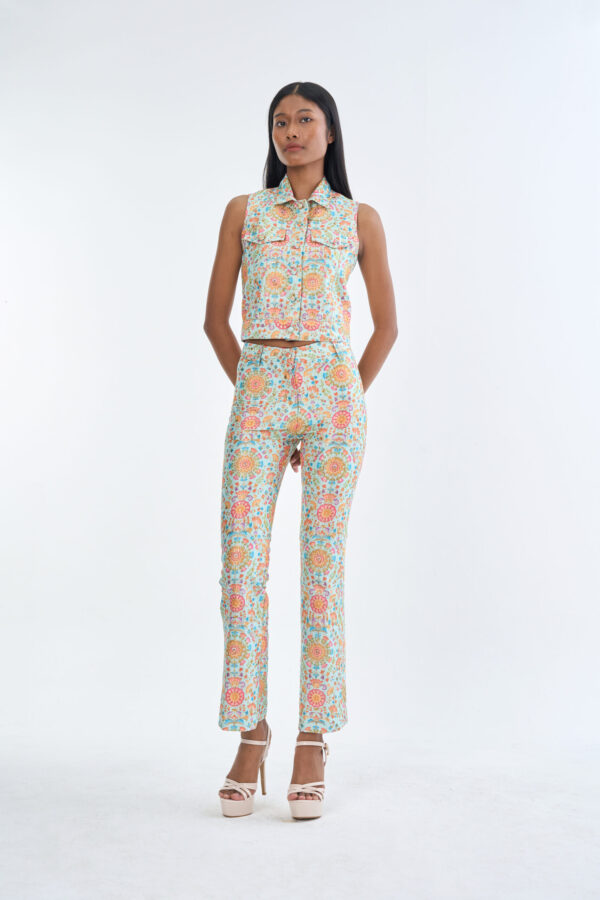 Indian Floral Medallion Jacket Sleeveless with Long Pants