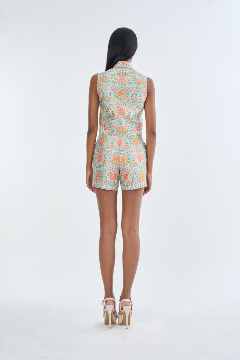 Indian Floral Medallion Jacket Sleeveless with Short Pants