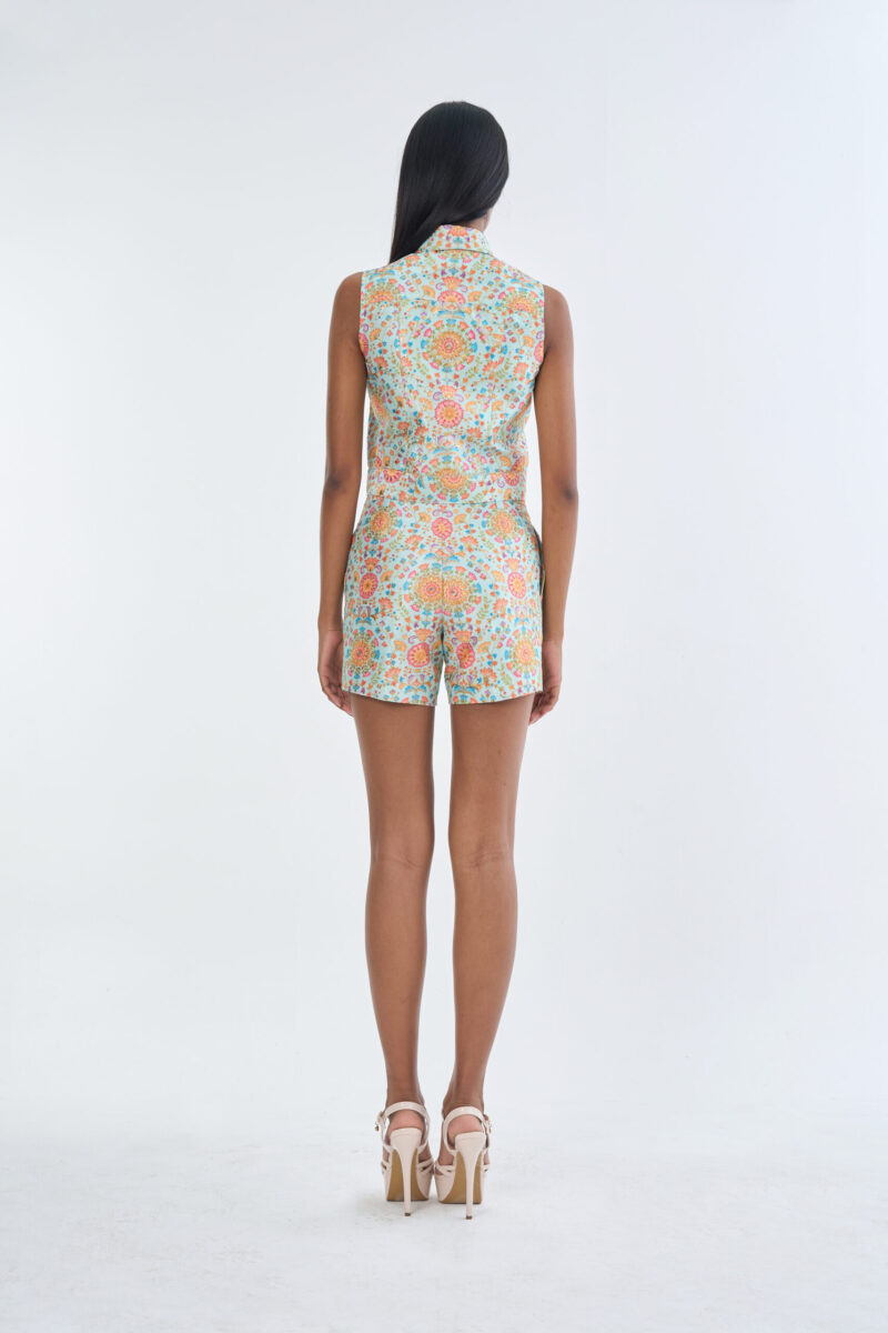 Indian Floral Medallion Jacket Sleeveless with Short Pants