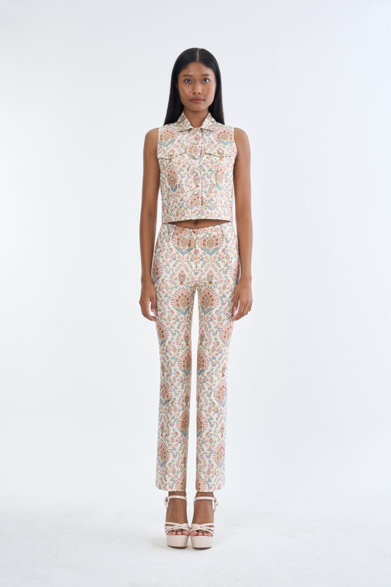 Indian Paisley Pink Pastel Jacket Sleeveless with Long Pants