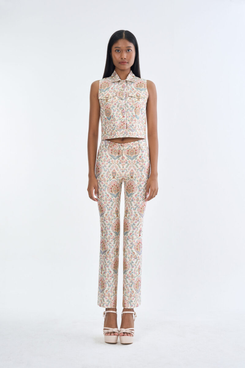 Indian Paisley Pink Pastel Jacket Sleeveless with Long Pants