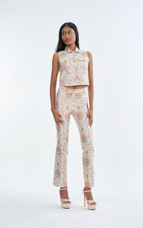 Indian Paisley Pink Pastel Jacket Sleeveless with Long Pants