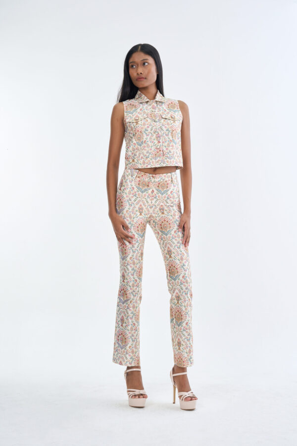 Indian Paisley Pink Pastel Jacket Sleeveless with Long Pants