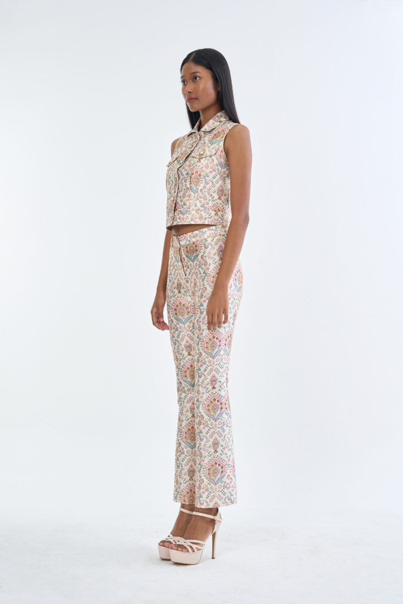 Indian Paisley Pink Pastel Jacket Sleeveless with Long Pants