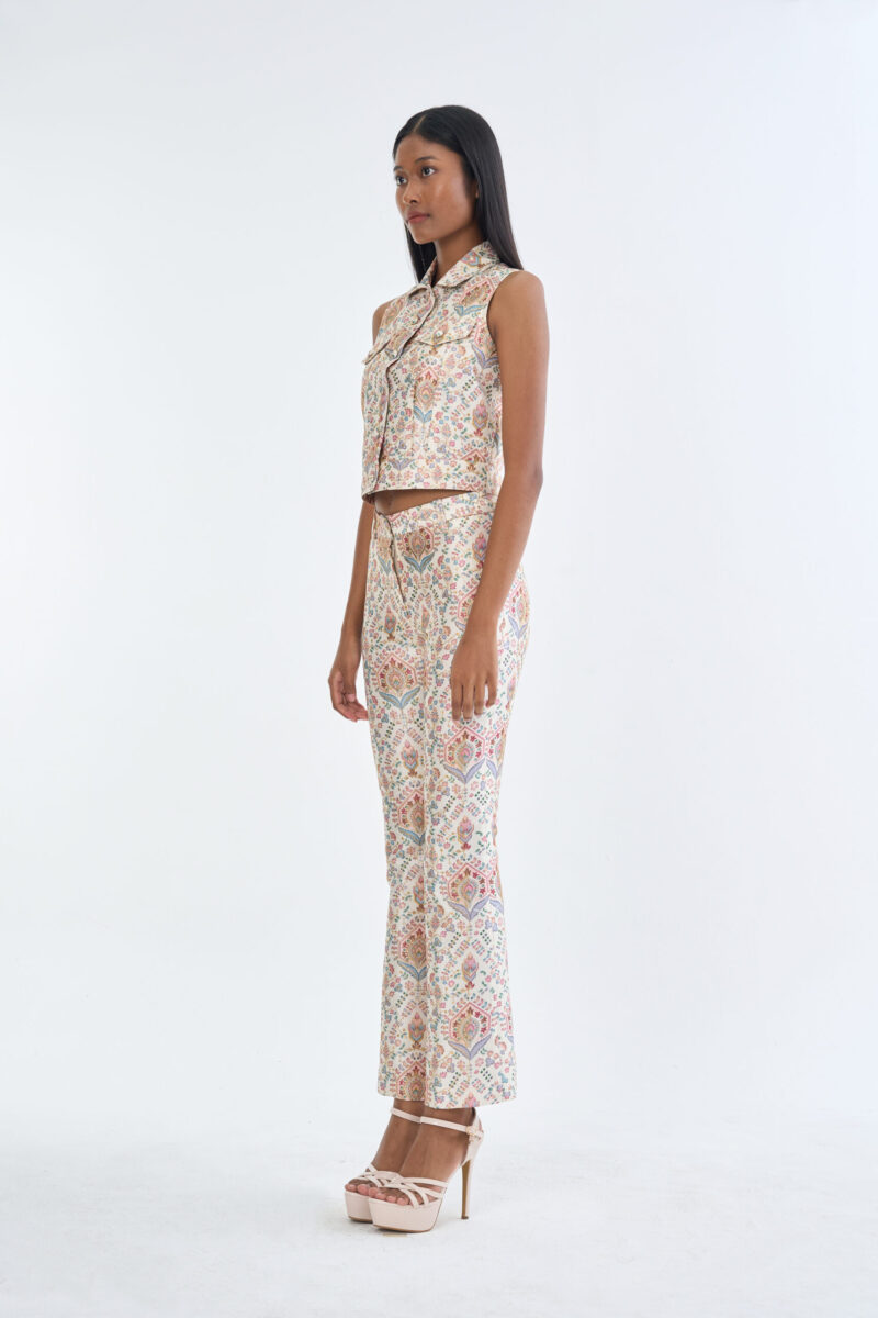 Indian Paisley Pink Pastel Jacket Sleeveless with Long Pants