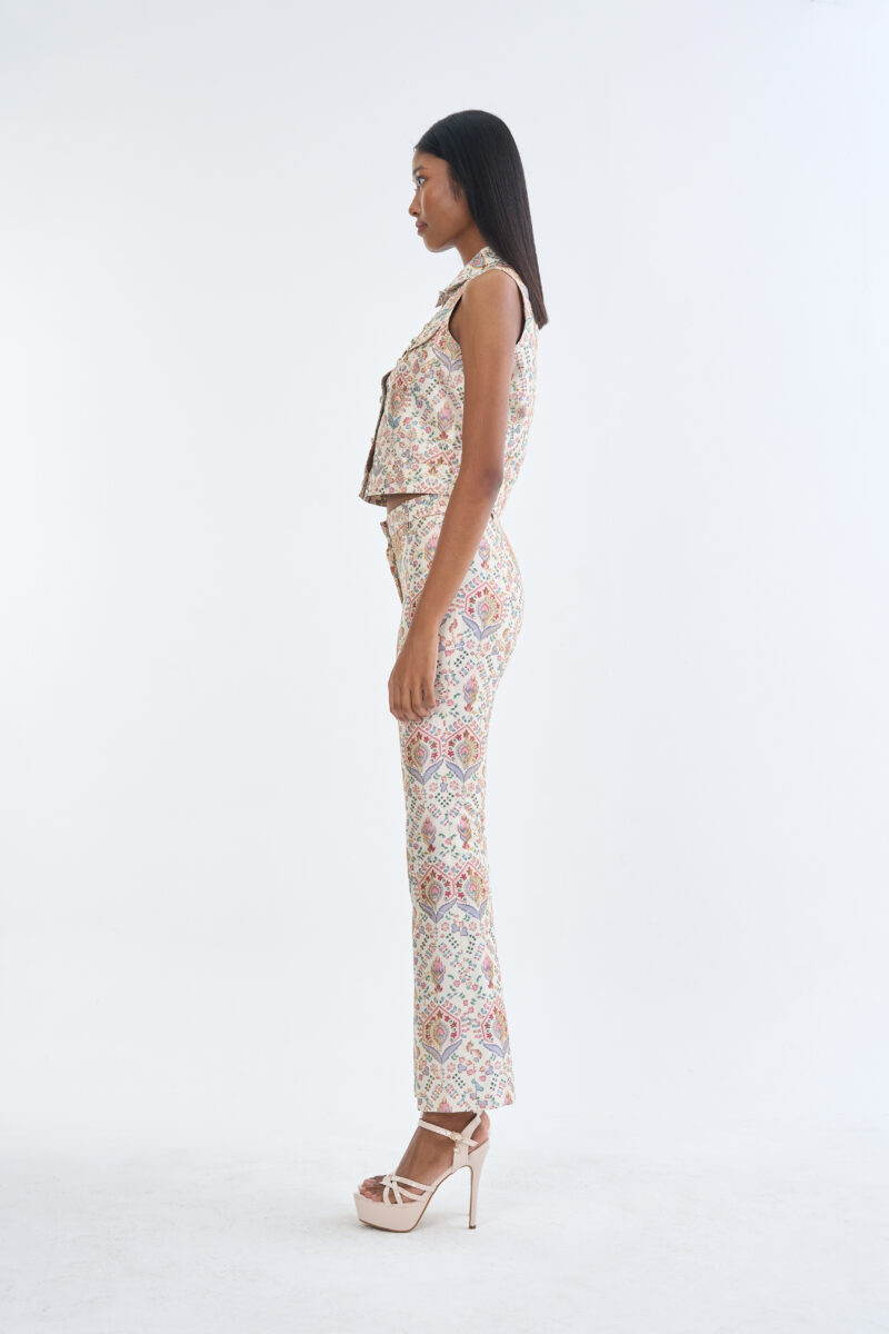 Indian Paisley Pink Pastel Jacket Sleeveless with Long Pants