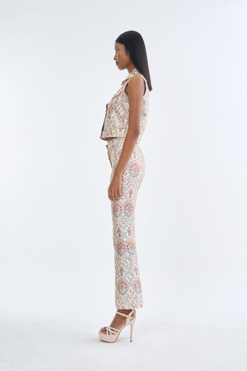 Indian Paisley Pink Pastel Jacket Sleeveless with Long Pants